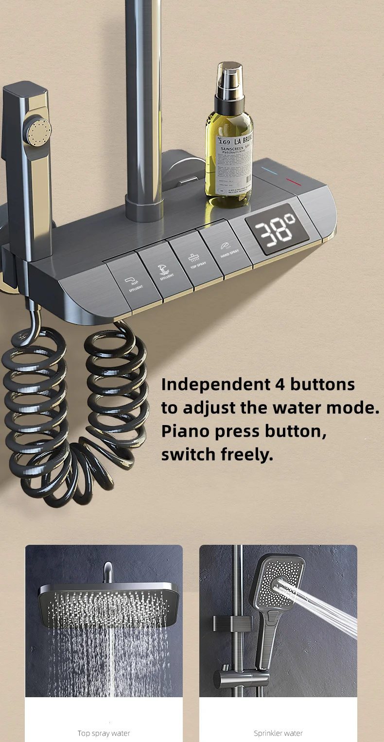 Digital Display Shower System Bathroom 4 Gear Thermostatic Shower Set