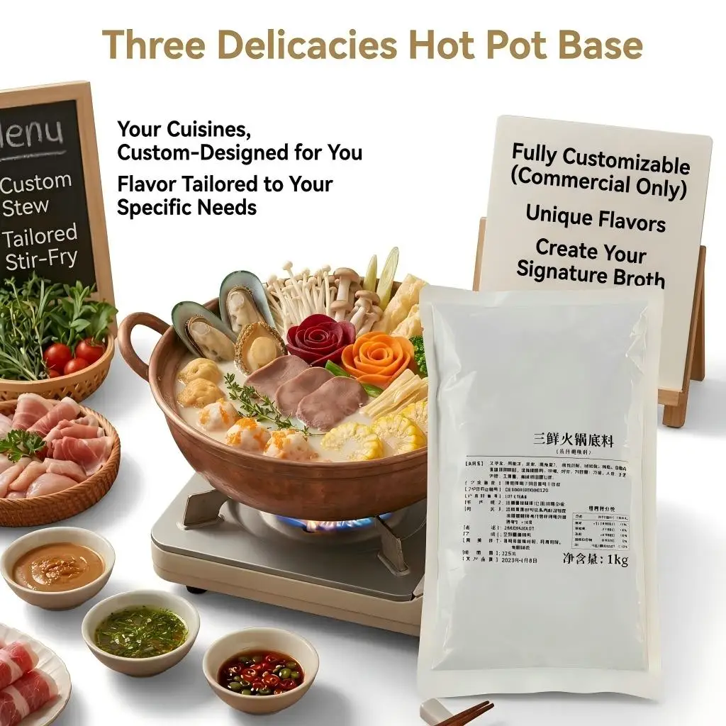 Three Delicacies Hot Pot Base Savory Hot Pot Base, Mushroom and Seafood Broth, Commercial Savory Seasoning,