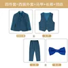 Giacca blu mare, gilet, pantaloni, fazzoletto da taschino blu, blu b