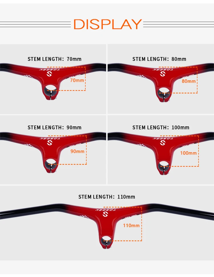 TOSEEK Manubrio Integrato Carbonio -17° 28.6mm Per MTB, Gravel, Strada – Larghezza 600-800mm