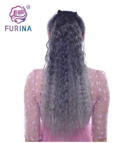Furina Popular Afro Kinky Blue Cosplay Ponytails Long Wholesale Ponytail Synthetic Curly Hair for Women
