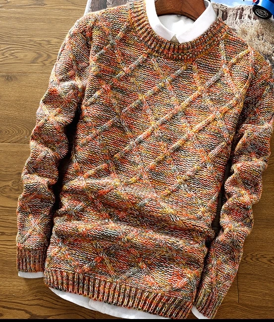 2024 Winter men's sweater thick-knit crew neck with long-sleeved jacket_voghion.com