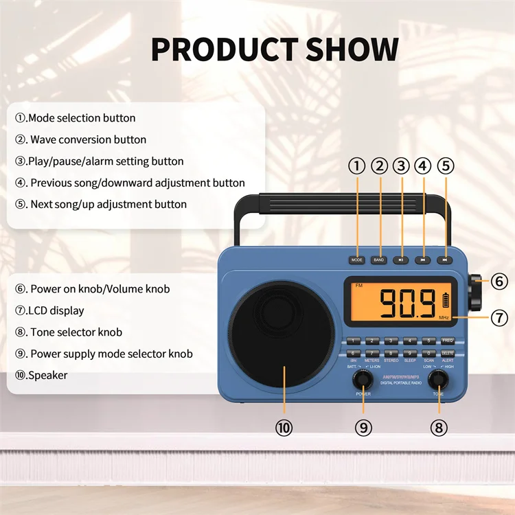 Portable AM/FM/SW/WX Radio with 4000mah Rechargeable Battery