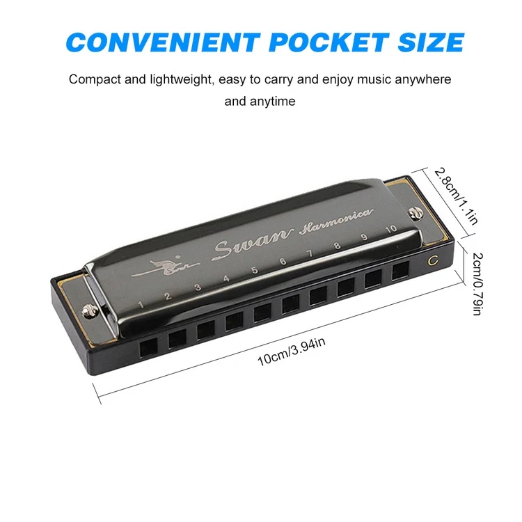 SWAN SW1020-7 Harmonica - 10 Holes, 20 Tones, Key of C