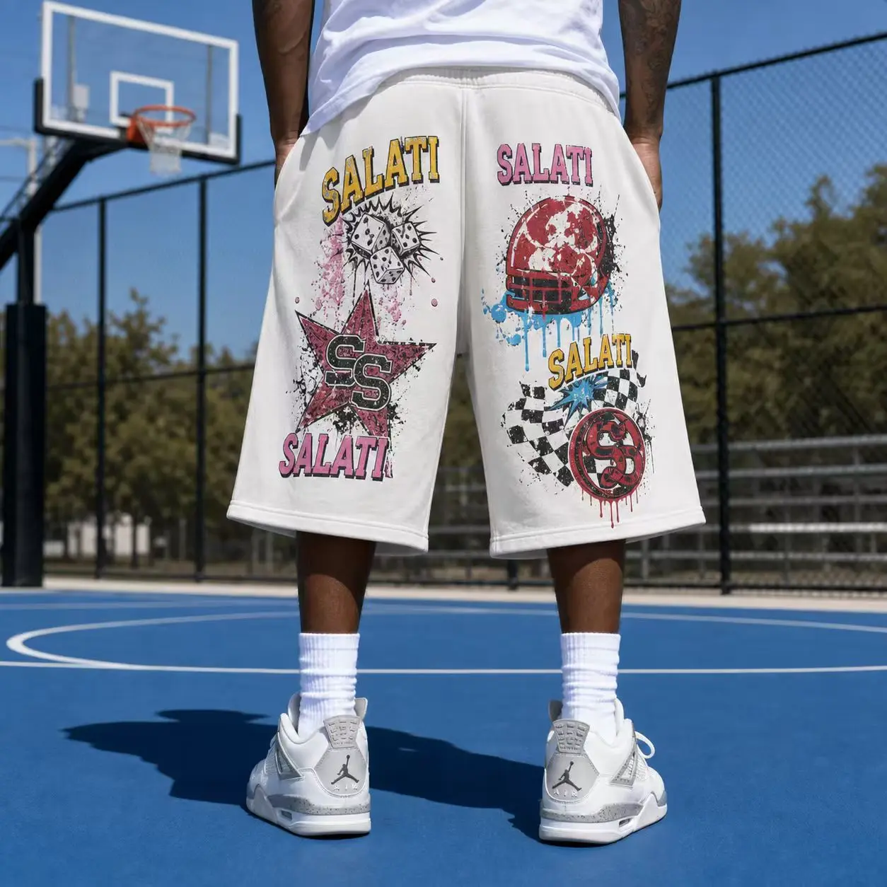 OEM Custom Shorts for Men Colorful Graphic Printed Cotton Terry Loose Fit Below Knee Streetwear Y2K Fashion Men Sweat Shorts gallery 2