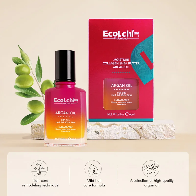 Ecolchi 60ml OEM ODM Private Label Organic Repair Hair Serum Oil Smooth Hair Treatment Extract Hair Essential Oil