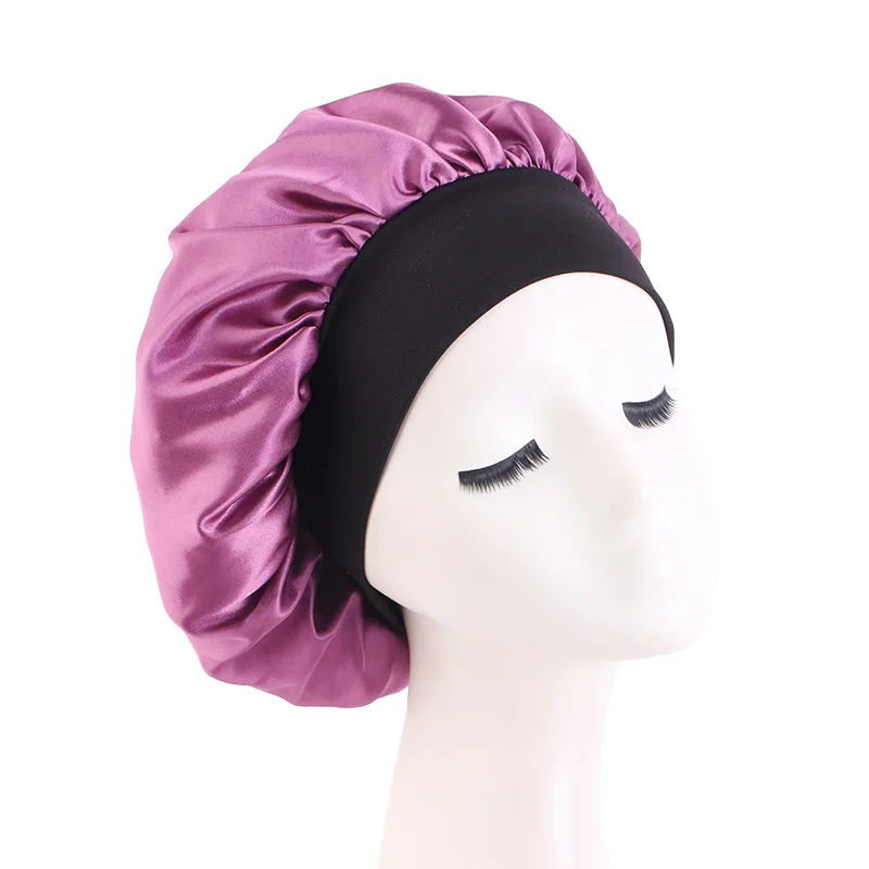 Beauty Lady Black Elastic Night Sleep Hat Hair Loss Cap Women Wide Band Stain Make up Hair Bonnet