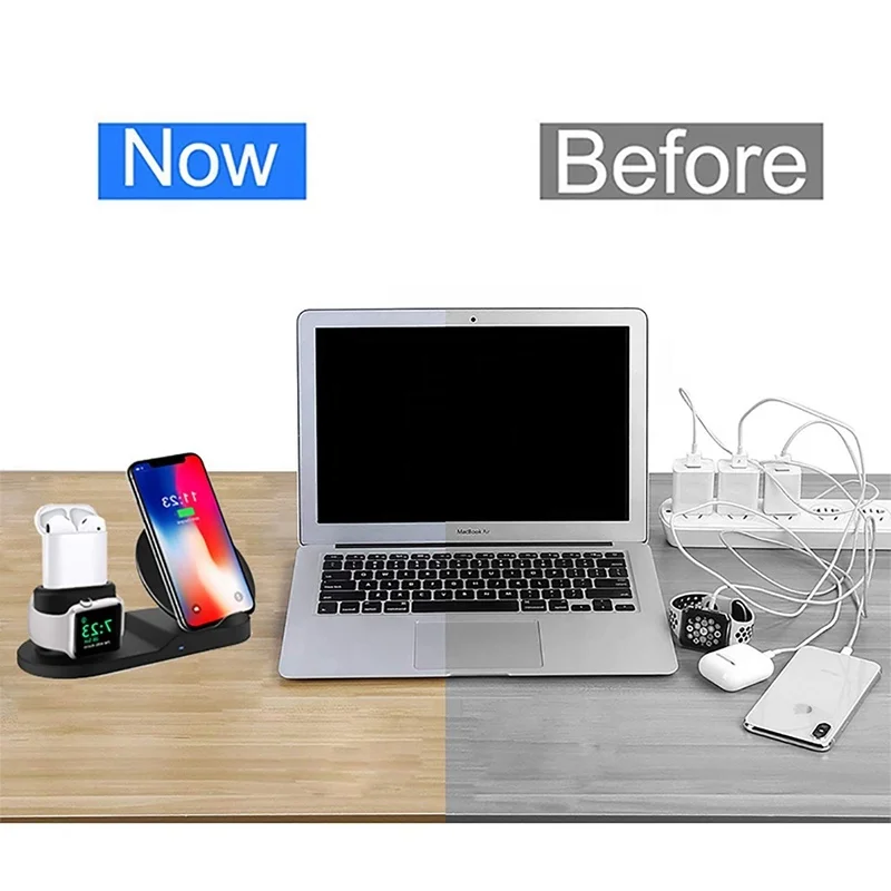 Лидер продаж на Amazon 2021 беспроводное зарядное устройство Qi портативная зарядная станция 3 в 1 для iPhone наушники Air