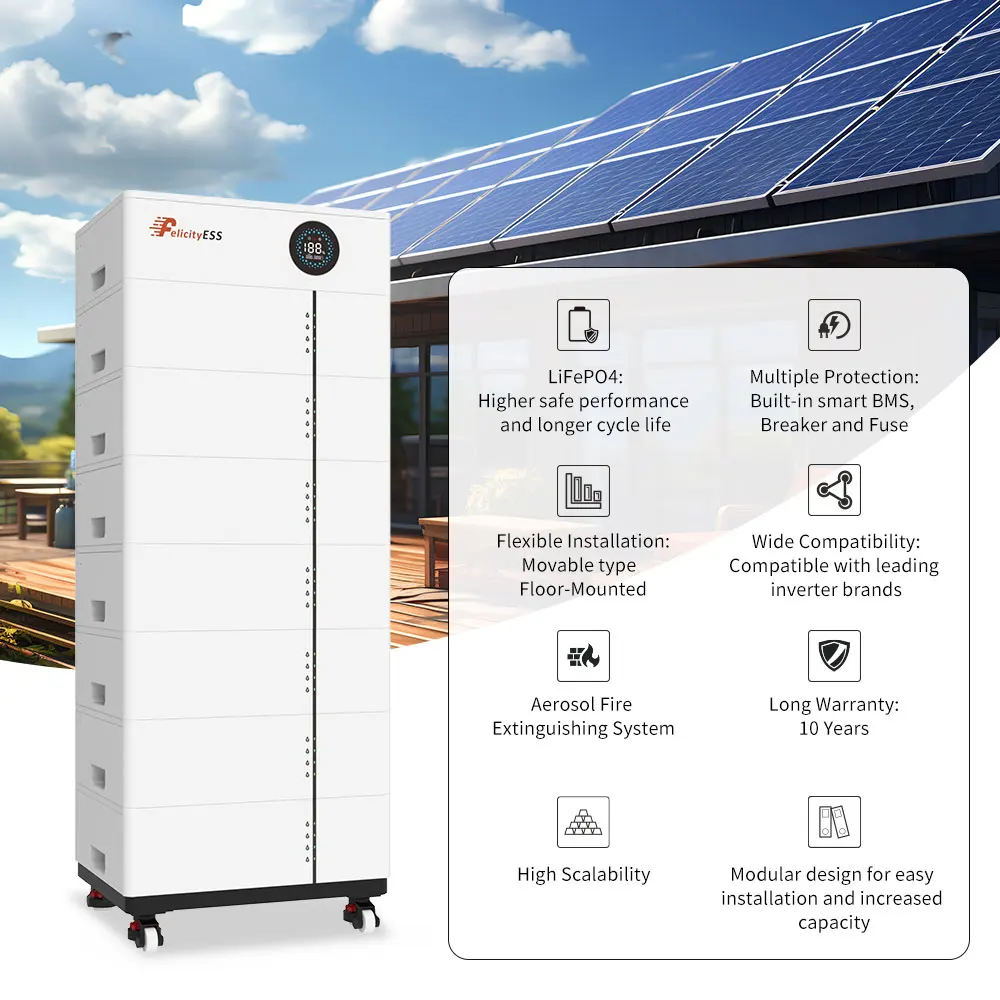 FelicityESS Stackable Battery 5kWh 20kWh 40kWh Lifepo4 Battery Pack Solar System Energy Storage 100Ah Lithium Battery Module