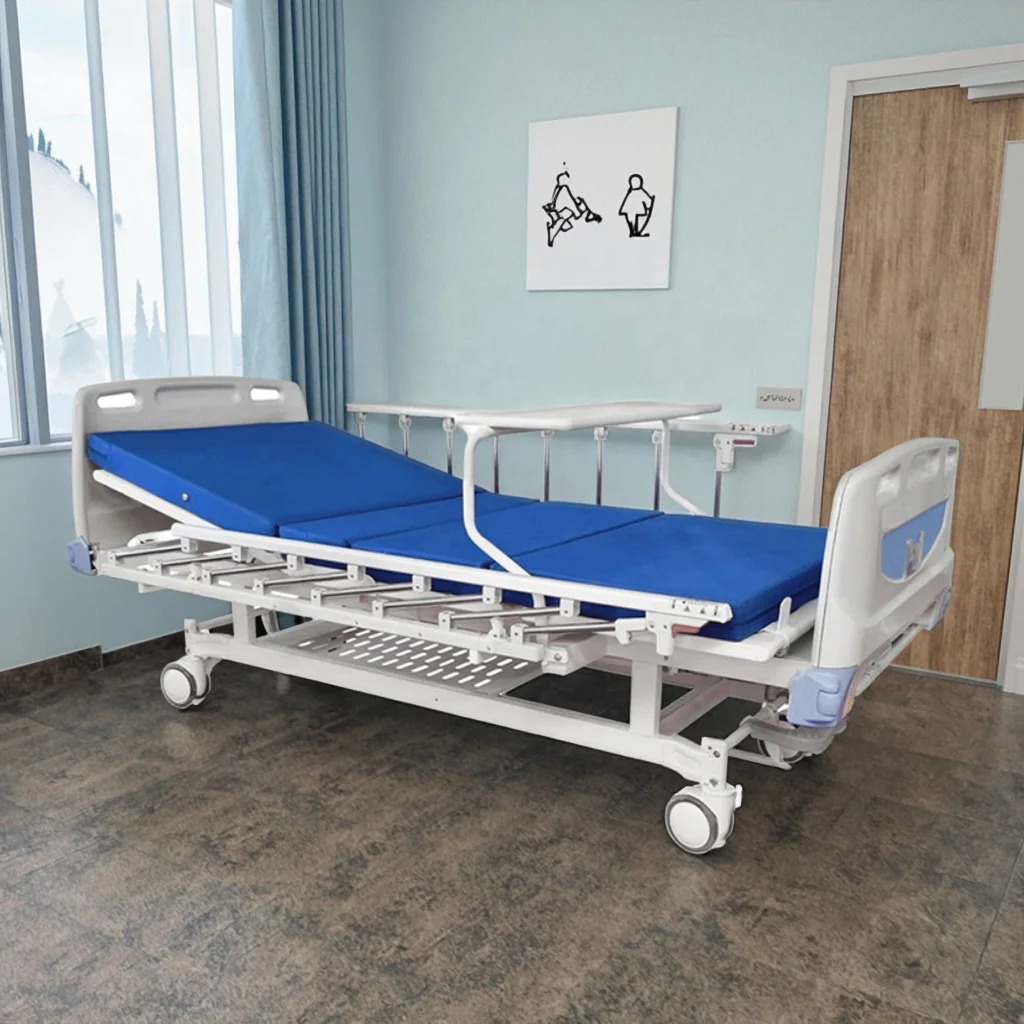 Adjustable Modern Foldable Hospital Bed with 3 Lead Rods Manual Medical Furniture Back Leg Rest and Height Adjustment 2
