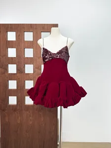 Vietnam Fashion Sequin Patchwork Halter Black Women Dress 2026 New Velvet Backless Pleated Mini Party Dress