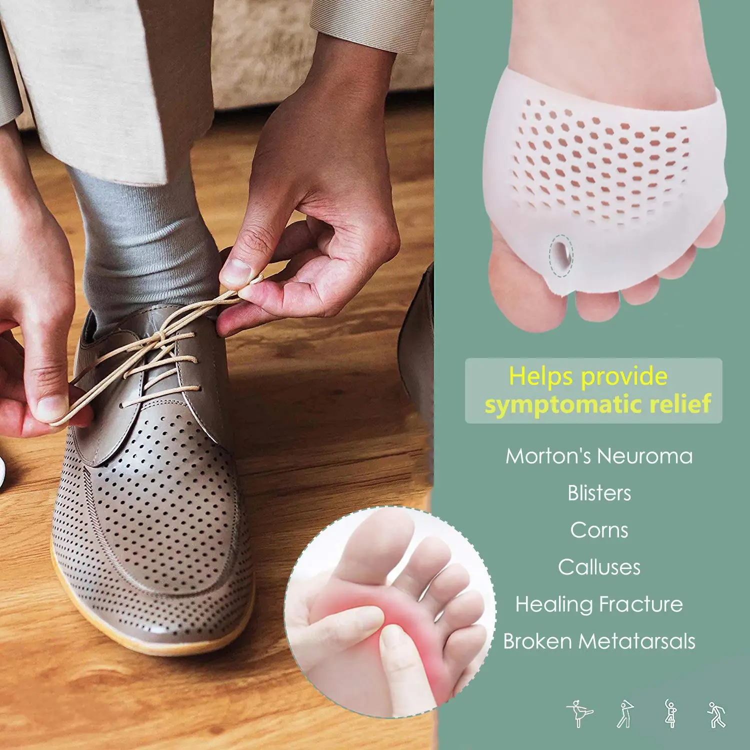 Soft Breathable SEBS Metatarsal Foot Pain Relief and Thumb Valgus Toe Separators Spacers Bunion Corrector Forefoot Pad