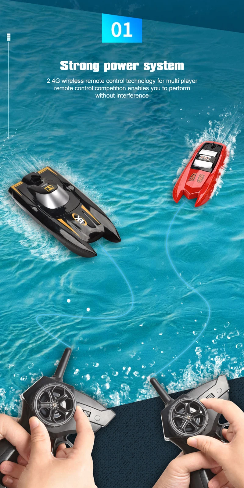 HOSHI TKKJ H118 Black Speedboat Toy Racing Remote Control Ship 30km/h High  Speed Channel with LCD Screen Mini RC Boat