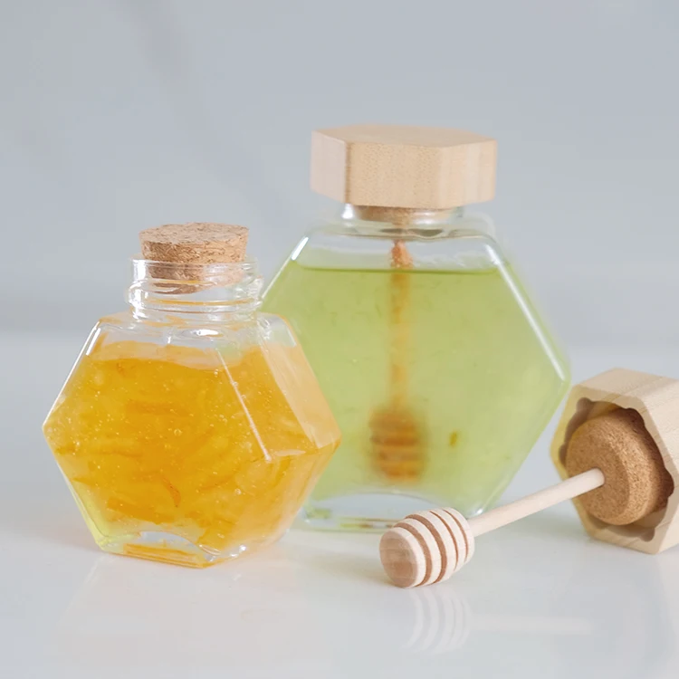 High Quality 100ml 220ml 380ml Food Grade Glass Honey Jar With Wooden Cork