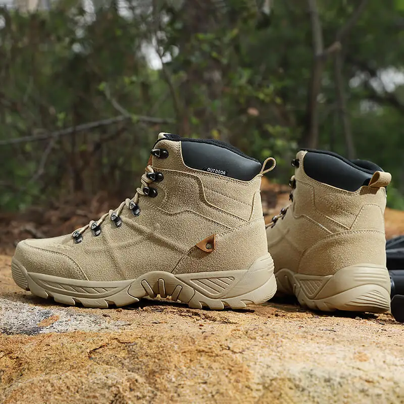 Custom Logo Plus Size Sand Mid Top Faux Suede Outdoor Men Tactical Hiking  Boots