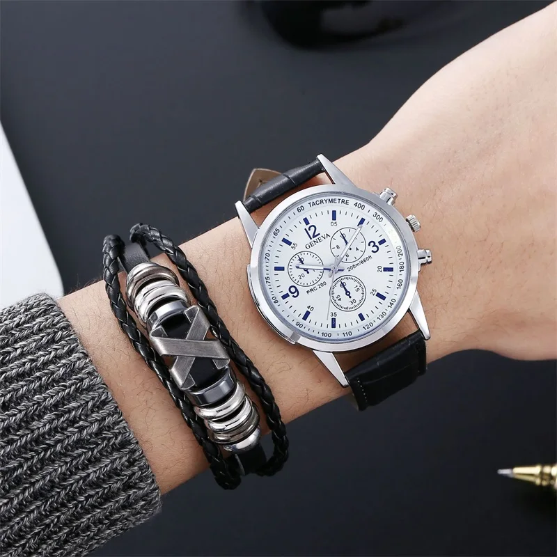 Wholesale Good Quality Fashion Alloy Quartz Watch Classic Boy Bracelet And Watches Set For Men