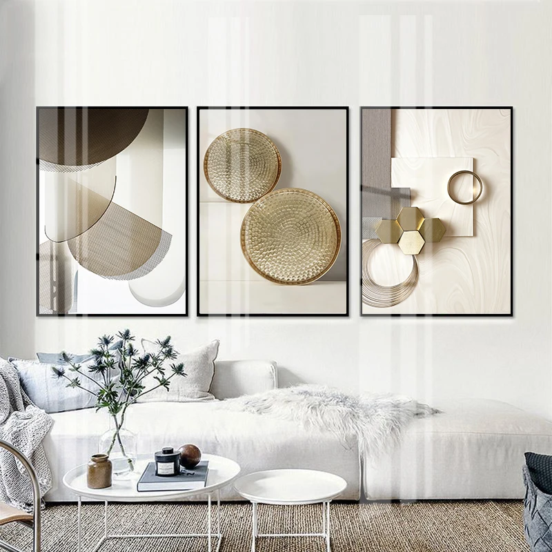 Abstract Golden Circle Solid Geometry Luxury Wall Art Pictures and Posters Print on Canvas for Home Decor Cuadros Living Room