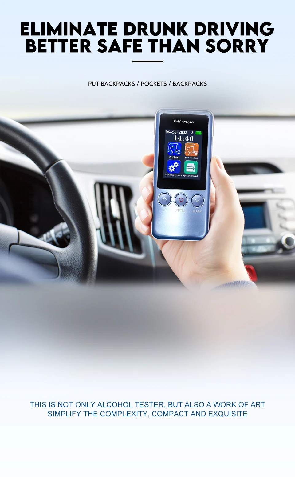 Alcohol Tester Highly Intelligent Electrochemical Sensors Portable