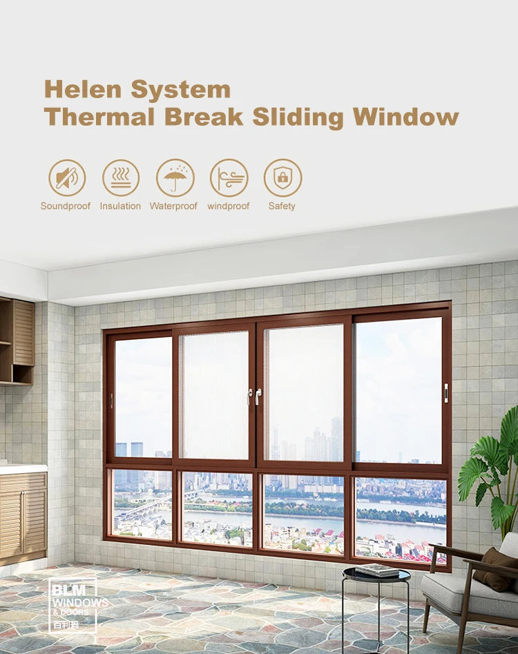 Unbreakable Double Glass Insulated Aluminum Sliding Windows