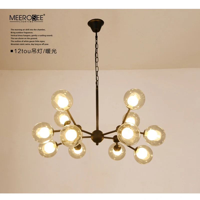 Meerosee Hot Selling Iron Glass G9 Pendant Light Indoor Living Room Restaurant Hanging Modern Chandelier MD86778