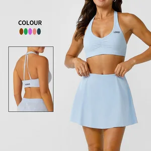 Custom Sportswear Fitness Tennis Wear Girl High Stretch Quick Dry Nylon Tennis Skirts and Sports Bra Set Workout Yoga Wear Suit