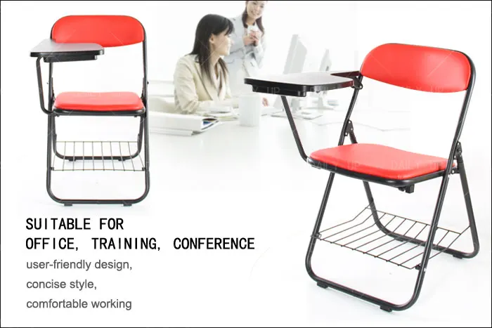 Upholstered PU Leather Training Chair With Tablet Book Holder Conference Chair folding chairs for events