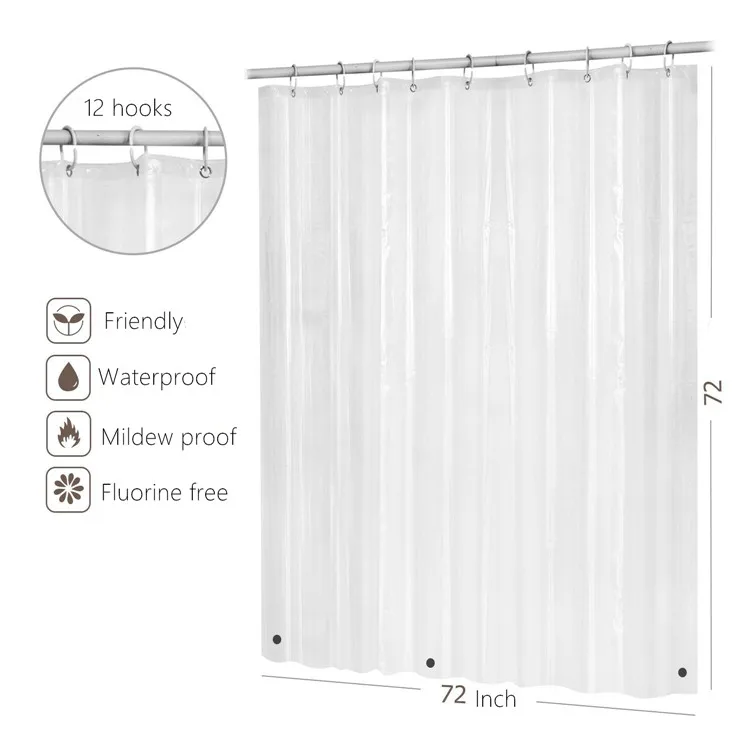 Peva Shower Curtain Liner,72x72 Light Weight 3g Clear Liner Water
