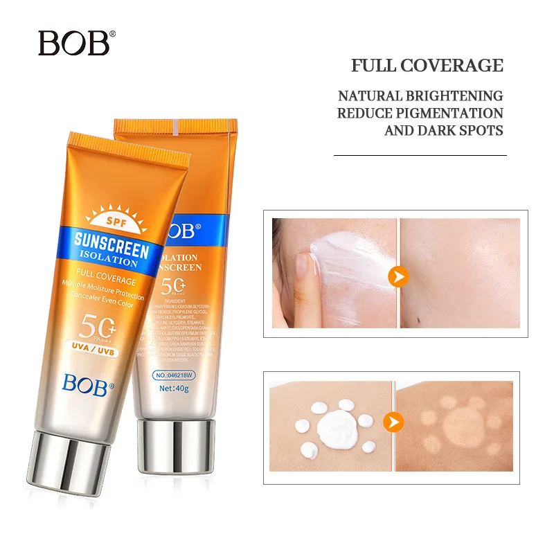 Bob Sunscreen Isolation Cream SPF50 PA Full Coverage Face Moisture Protection For All Skin Types