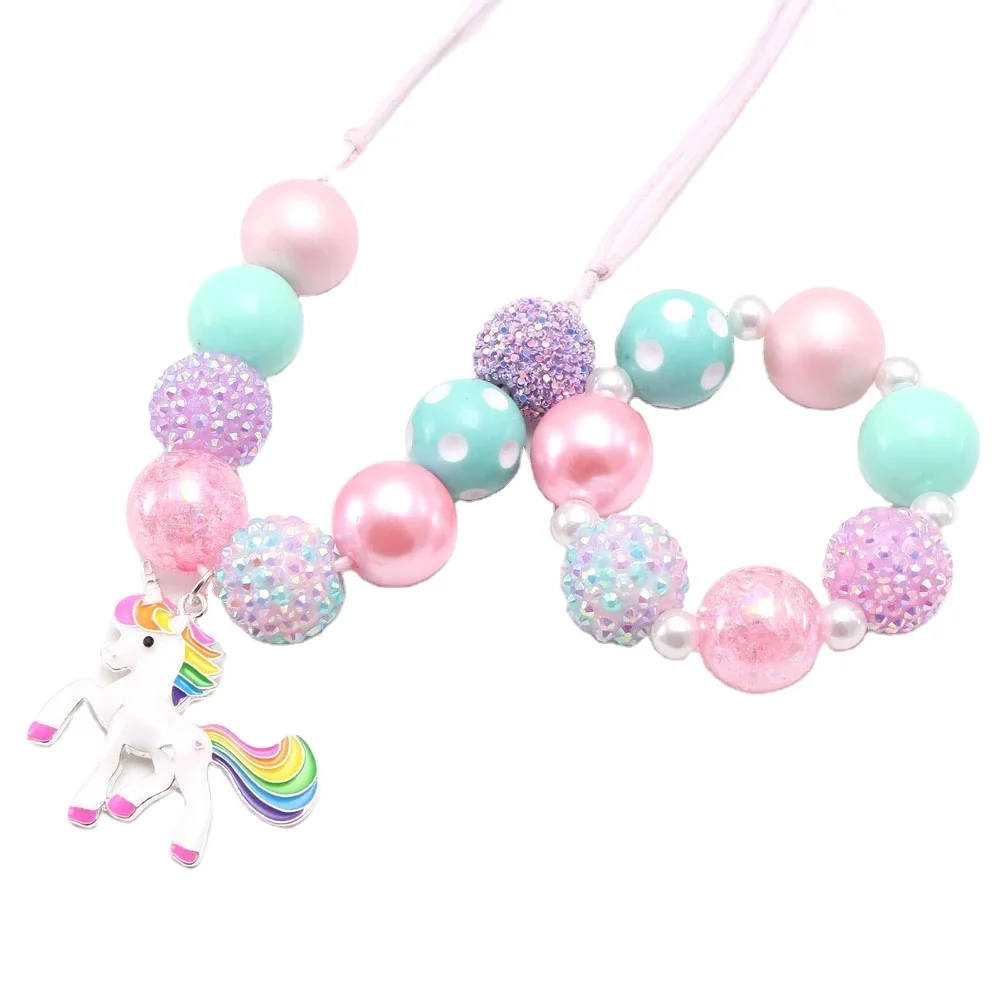 Chunky Jewelry Set Unicorn Pendant Baby 