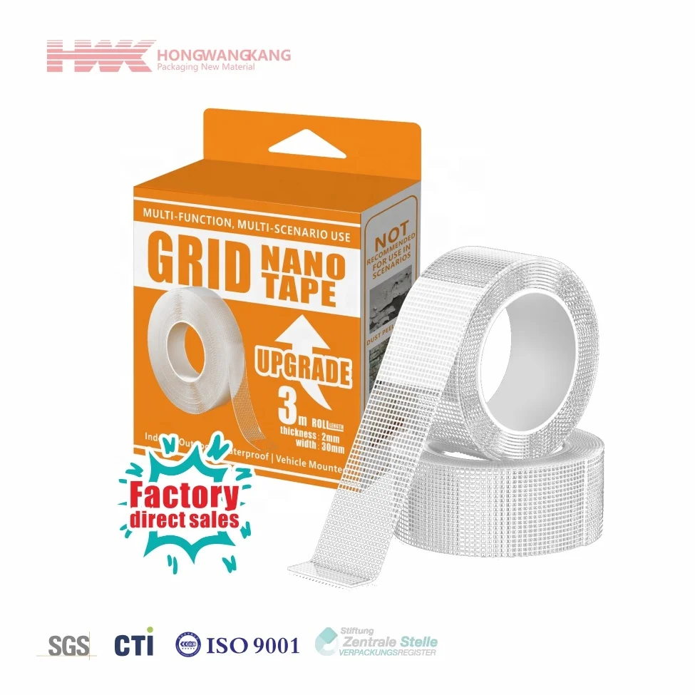 HWK Factory Custom Multi-Purpose Nano Tape, Reusable, Washable, Non-Slip Adhesive Tape for Heavy Duty Applications