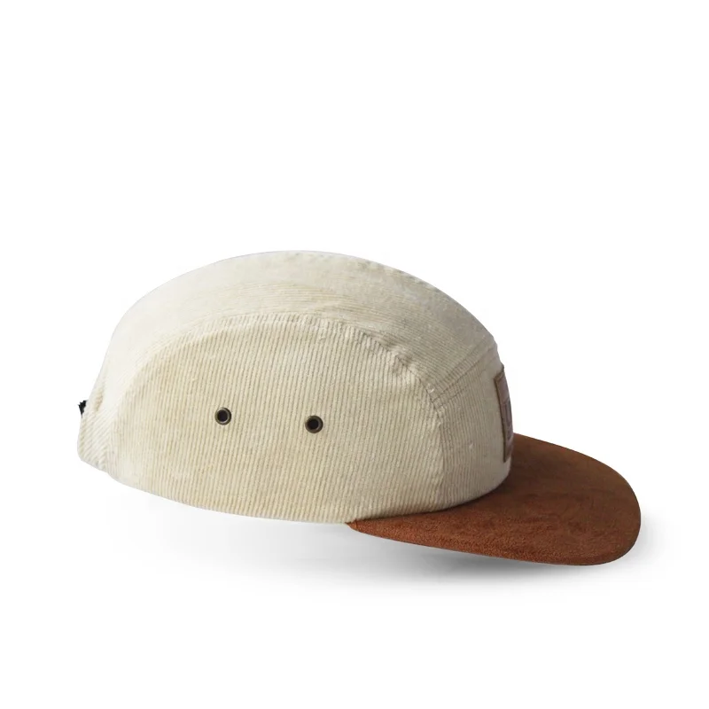 Guangzhou Kaavie Custom Flat Bill Corduroy Camper Caps Suede Brim 5 Panel Corduroy Hat
