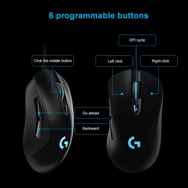 Dropshipping for Logitech G403 6-Keys 12000DPI Five-Speed Adjustable Wired Optical Gaming Mouse Right Hand Orientation