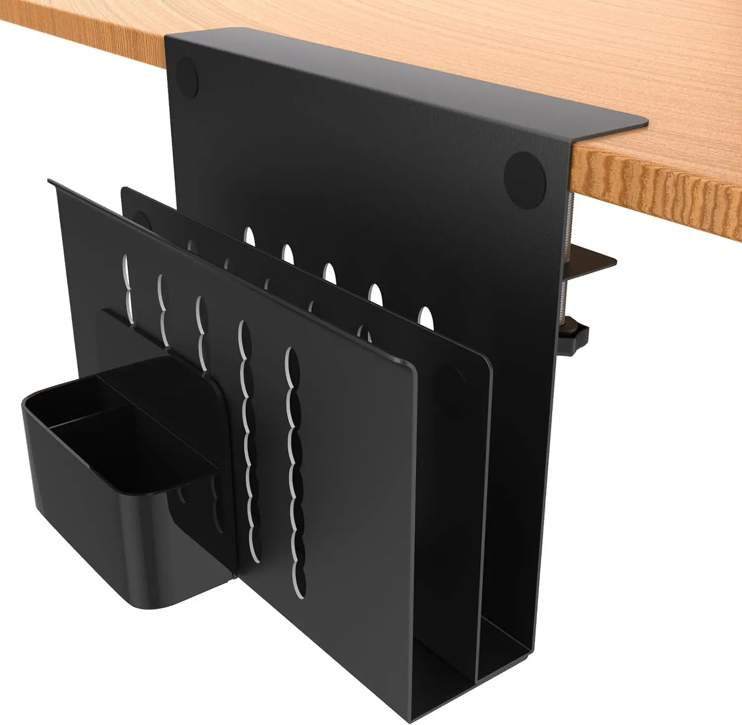 Support Sous Bureau Sans Perçage Pour Ordinateur Portable - Rangement Latéral Avec Support Magnétique - Noir