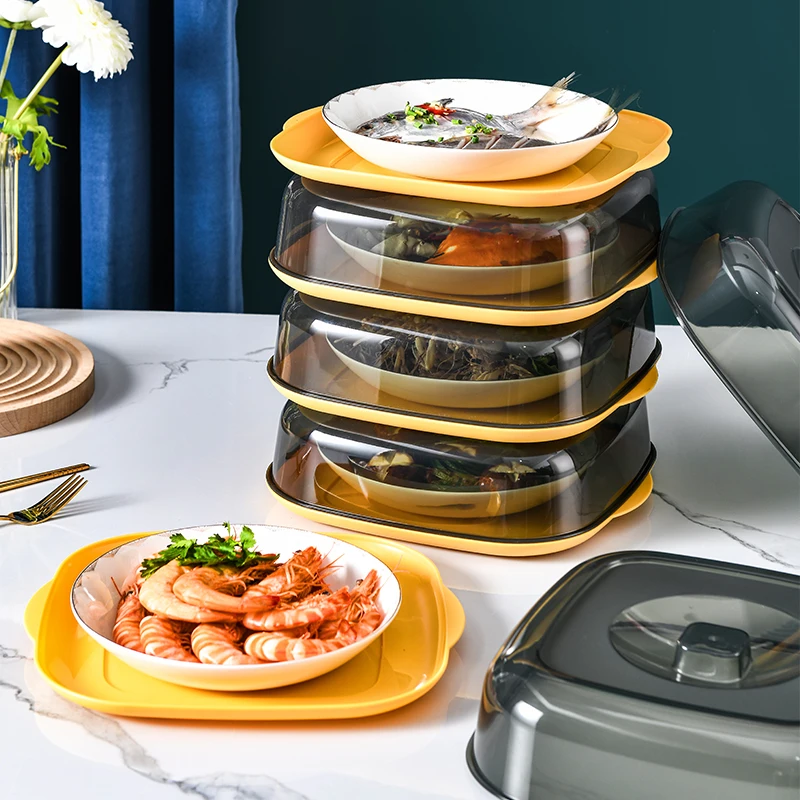 Multilayer Stackable Dish Cover Reusable Dust Proof Microwave Plate Clear Plastic Fresh Warm Keeper Square Food Cover