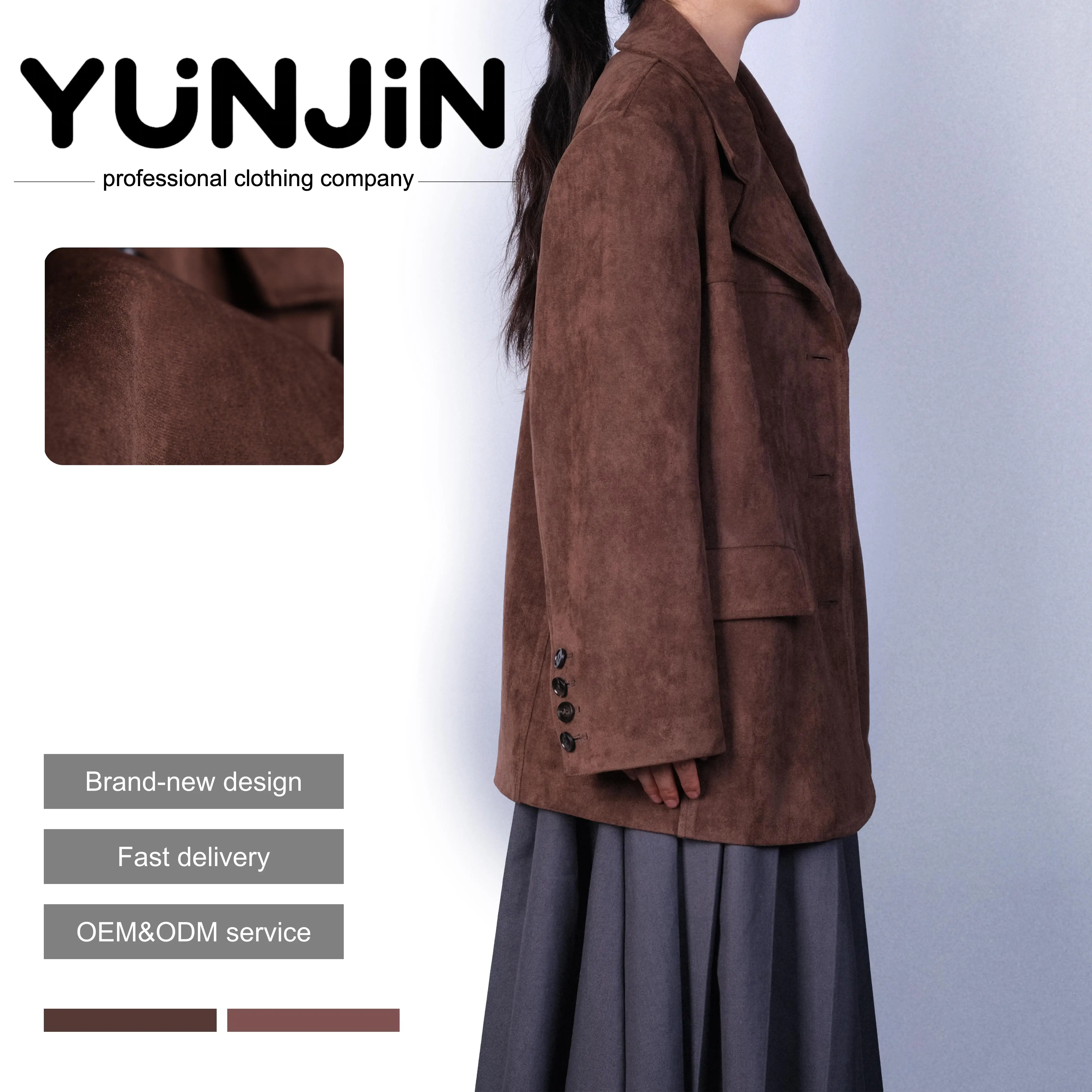 YUNJIN Women's Vintage Brown Suede Leather Jacket Long