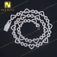 New Design Heart Shape Cuban Link Infinity Chain Big Stone 8.5mm Hip Hop Moissanite cuban Chain 925 Moissanite Cuban Bracelet