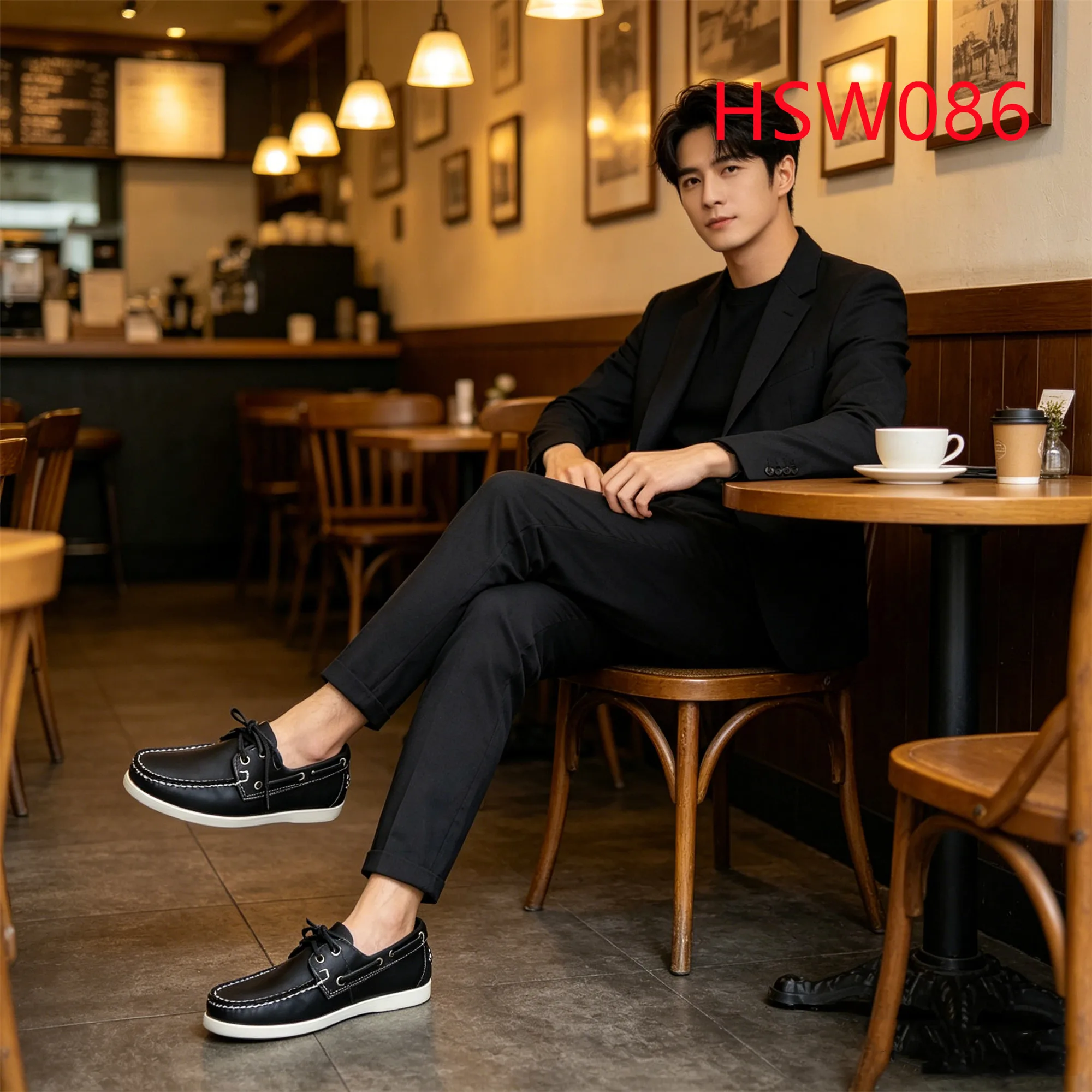 HY,authentic Cowhide Lace up Style Expert Stitching Fashion Boat Shoes Fashion Staple Hard Wear Rubber Sole Penny Shoes HSW086