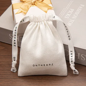 Soft Cotton Twill Jewelry Earrings Packaging Drawstring Pouch Recyclable Custom Logo Printed