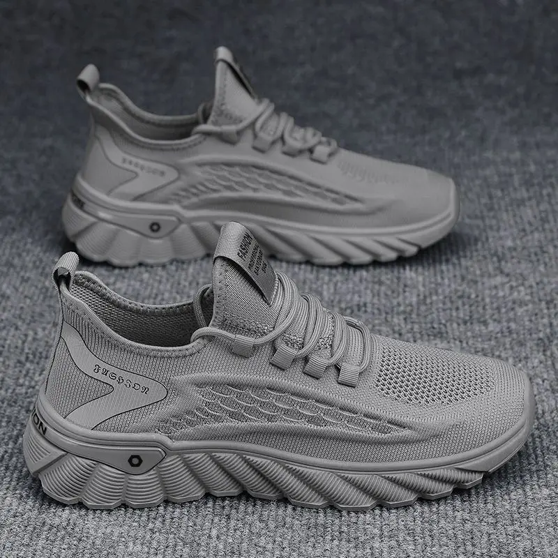 New Breathable Mesh Shoes Trend All Match Thick Soled Flying Woven Running Men's Shoes