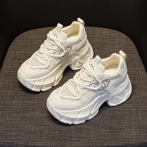 High Quality Thick Soled 9CM Women's Shoes, Spring and Summer New Single Mesh Breathable Lace up Women's Shoes