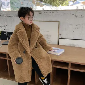 Customized Teenager Girls' Teddy Coat Zipper Closure Long Waterproof Windproof Stand Collar Lamb Wool Winter Coat