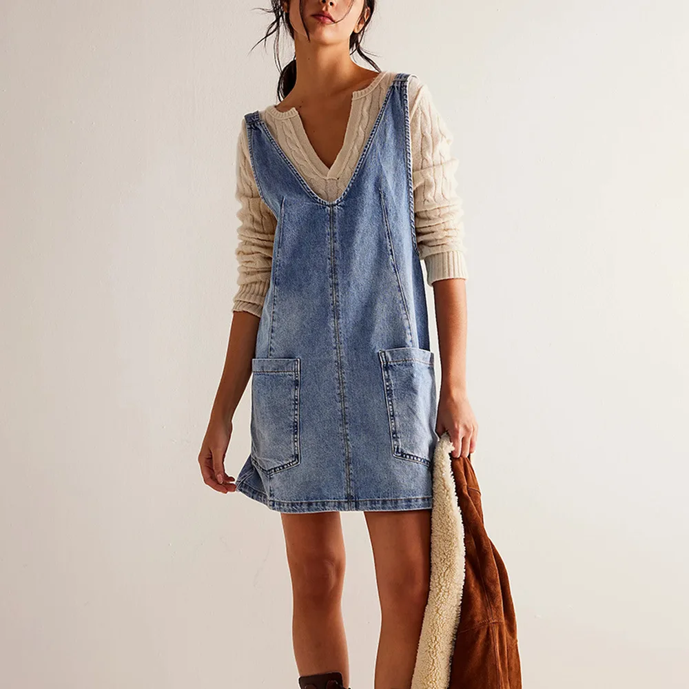 Wholesale Women Lady Girls Ustainable Denim Dress Casual Loose Dress Women Vest Dresses,1 Piece