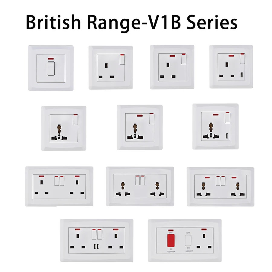 Hot Selling White UK Standard Satellite Socket and TV Socket Lot of Color Type Wall Socket Extension for Home