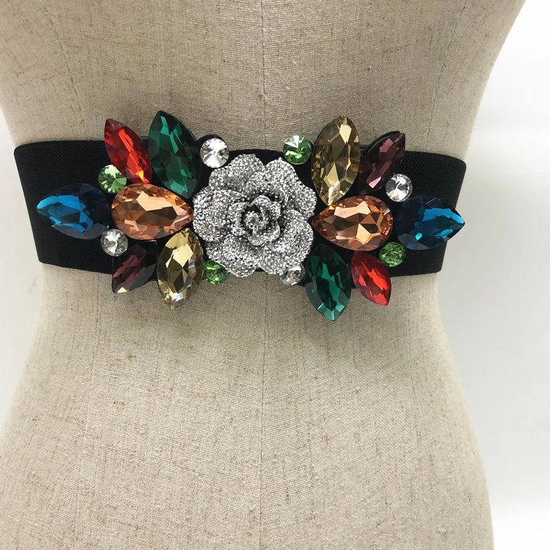 Wide Dressy Belt Plus Size Women Fancy Dress Waist Accessories for Girls  Crystal Rhinestone Stretch Flower Rose Belt for Women