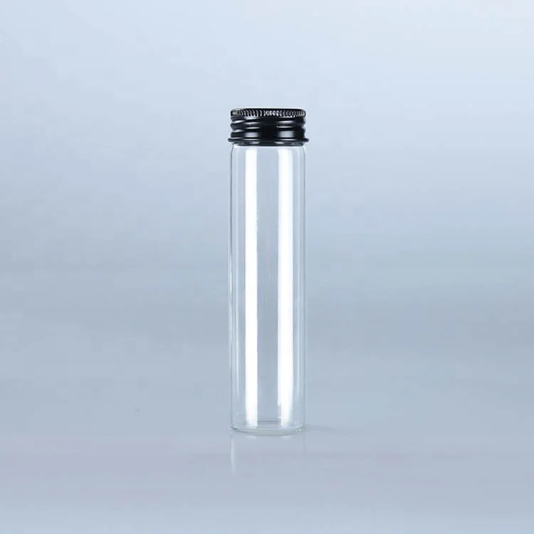 Clear 15ml 30ml 40ml 50ml 60ml 80ml 100ml 110ml Glass Bottle with Black Aluminum Screw Cap Refillable Storage Tube Screw Top