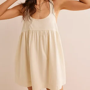 Factory Hot Selling Summer Loose Fit Sleeveless Dresses Women Solid Color Scoop Neck tank Mini Dress