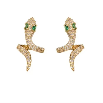 RFJEWEL Classic Fashion Personality Full Zircon Snake Brass Gold/silver Plated Trendy Stud Earrings