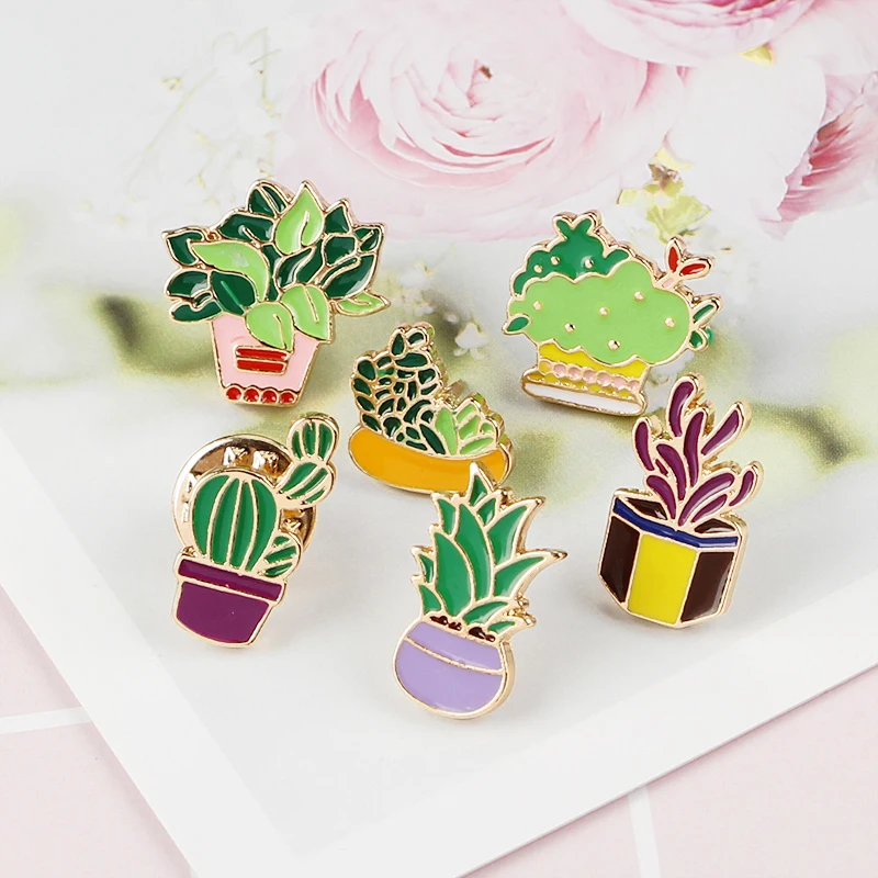 Fresh Potted Plant Hard Enamel Custom Pins Cactus Brooches Bag Clothing