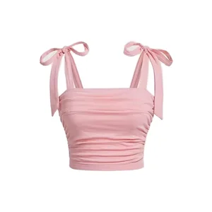 The New Style Features a Slimming Bow Ribbon Sleeveless Halter Top, a Sexy and Sweet Short Vest for Ladies