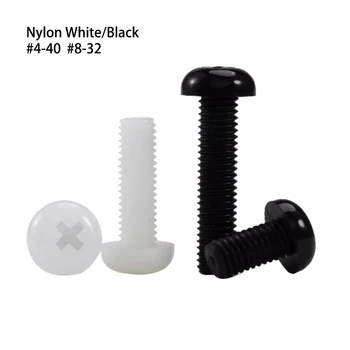 In stock  #4-40 #6-32 nylon pan head screw cross machine screw PA66 plastic white black button head laptop mini screw